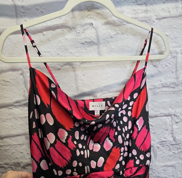 EUC $395 MILLYLilliana Graphic Butterfly Dress in Black & Pomegranate SZ 8 - Picture 8 of 11